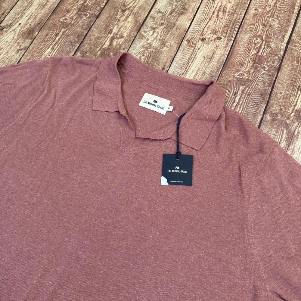 The Normal Brand Johnny Collar Polo Shirt Mens 2XL Rose Heather Knit Linen Blend
